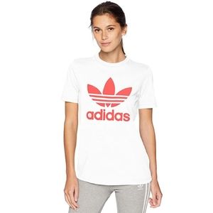 Adidas Red and White Cotton Logo Tee Shirt